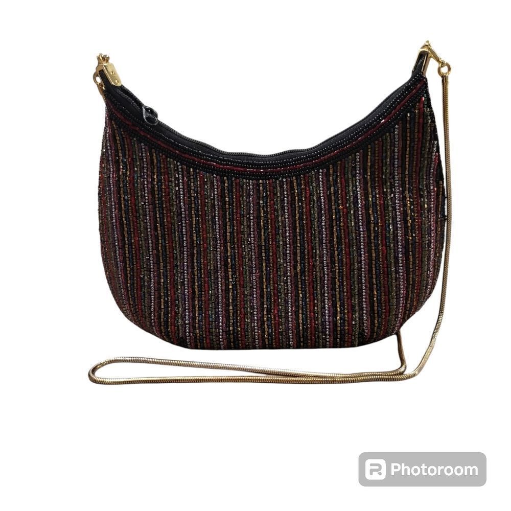 Walborg multi colored beaded evening bag, hardware Chain-Link Shoulder‎ Strap